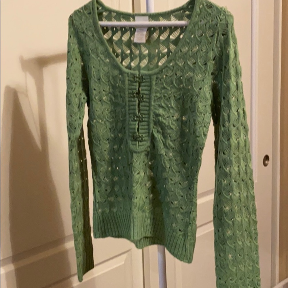 Green knitted style long sleeve sweater